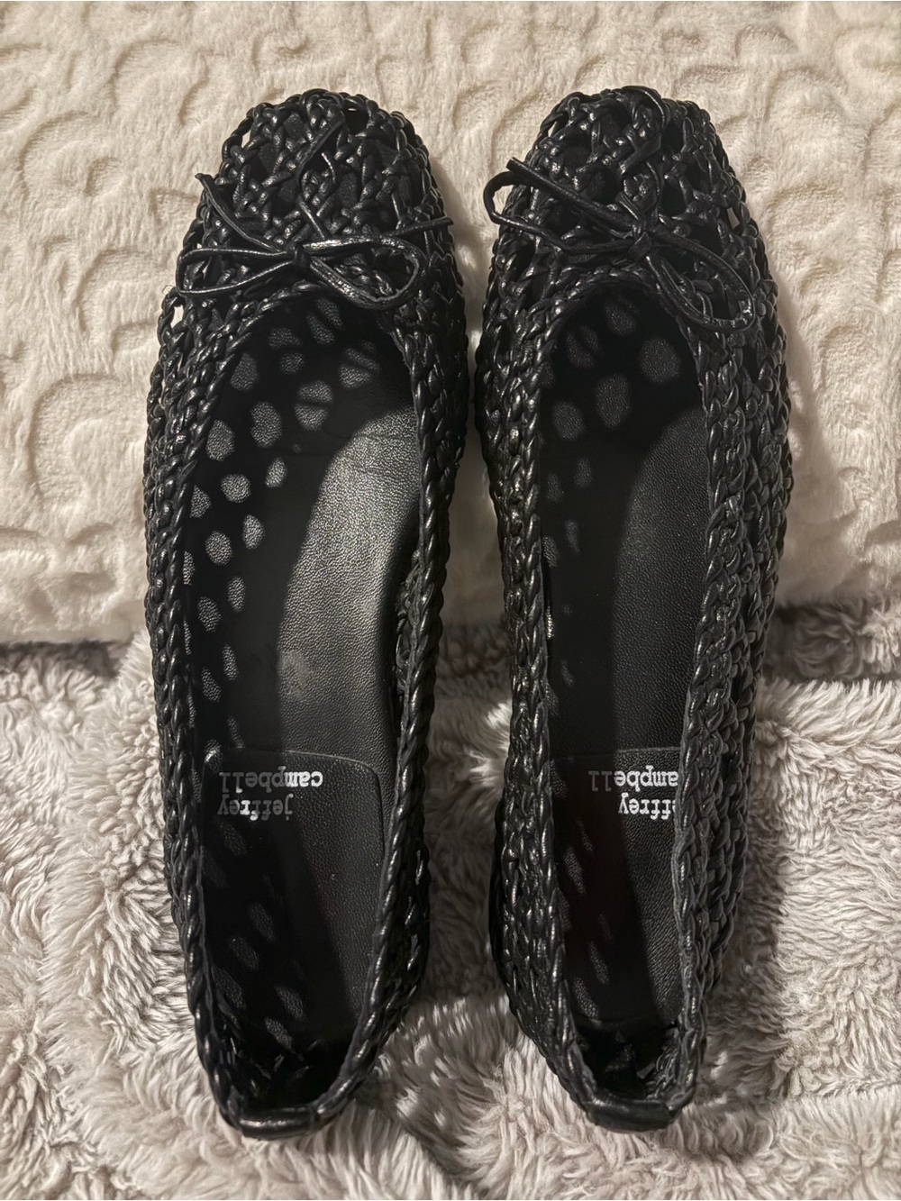 Jeffrey Campbell Black Braided Ballet Flats with Bow